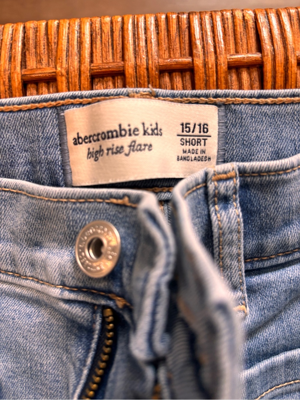 abercrombie kids light blue high-rise flare jeans